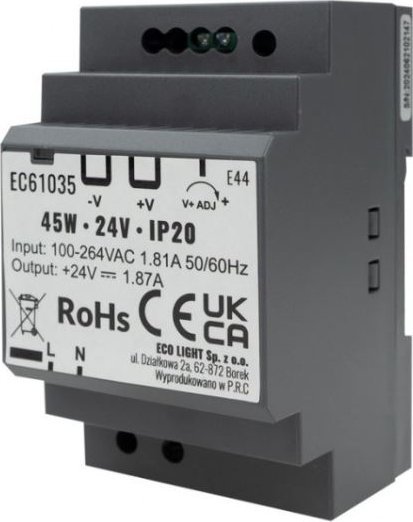 Zasilacz Led Na Szynę Din 45W 24V Ip20 Eco Light Ec61035 Eco Light