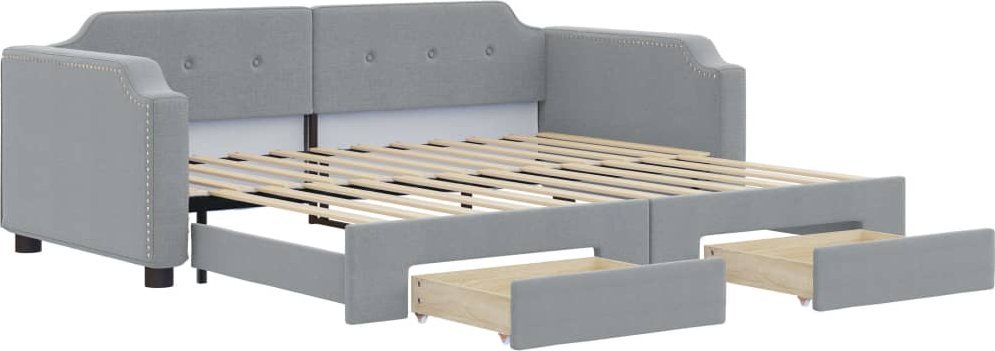 Sofa rozsuwana z szufladami, jasnoszara, 100x200 cm, tkanina