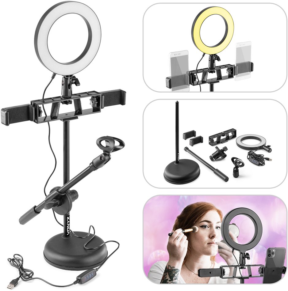 Lampa pierścieniowa LED RL20 USB+ stojak one size