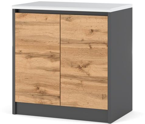 Szafka Kuchenna Stojąca Z Blatem Modułowa Bella 80cm Szary Mat Dąb Wotan