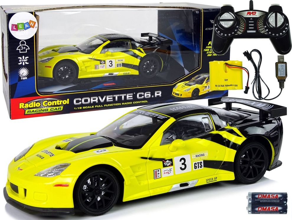 LeanToys Auto Sportowe Wyścigowe R/C 1:18 Corvette C6.R Żółty 2.4 G Światła