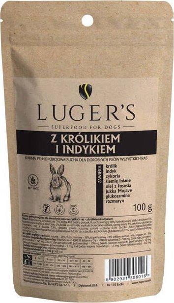 Sucha karma dla psa Lugers z królikiem i indykiem 100 g