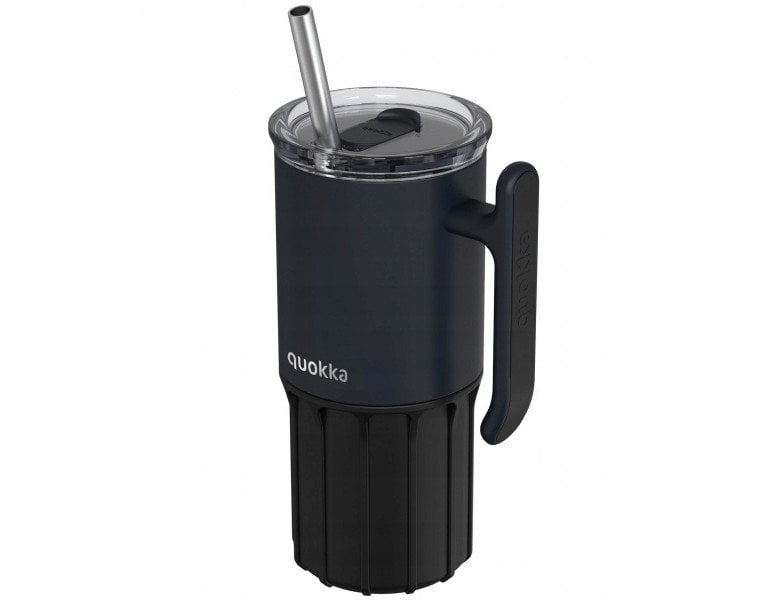 Quokka Umi - Kubek termiczny ze stali nierdzewnej 720 ml ze słomką i silikonową podstawką (Black)