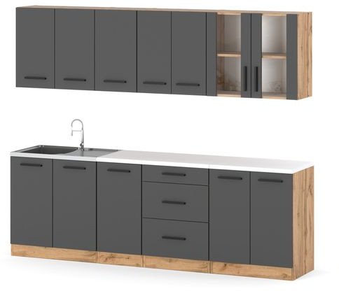 Meble Kuchenne Nowoczesne Robo Lux 2.6m Zestaw Modułowy Sonoma Szary Mat