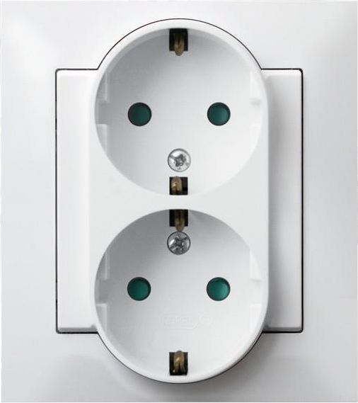 Ospel Gniazdo Impresja podwójne schuko z przesłonami białe (GP-2YSP/00)