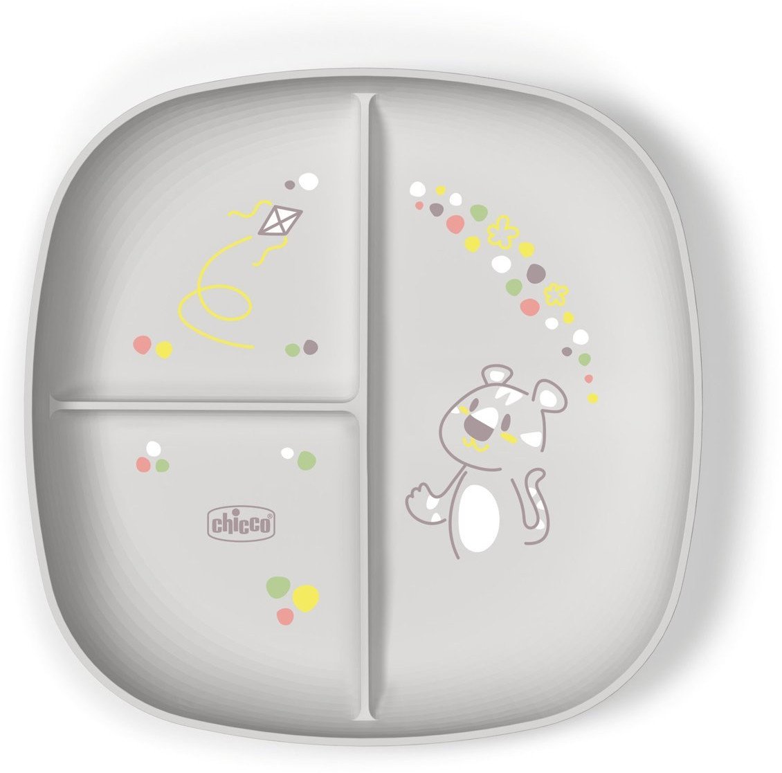 CHICCO-1600335-TALERZ 3-DZIELNY SZARY 18M+