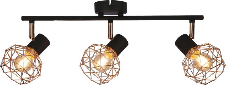 Kinkiet Candellux Lampa ścienna sufitowa listwa potrójna czarna klosz miedziany Acrobat 93-22219