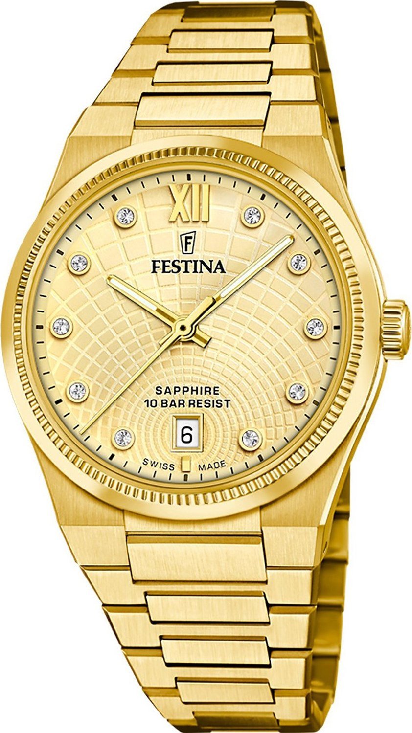 Zegarek damski Festina F20058-2 CYRKONIE złoty