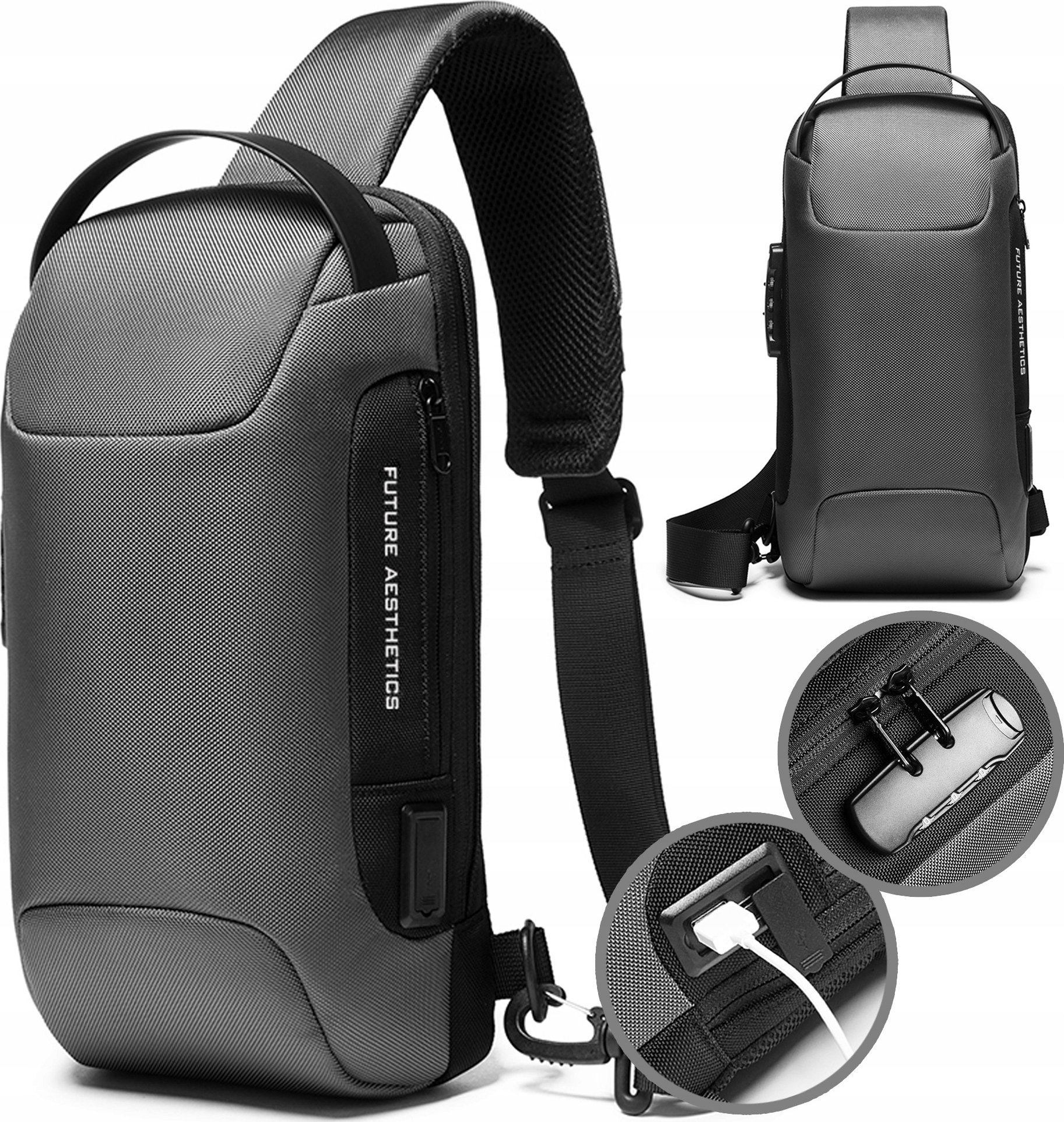 Antykradzieżowy PLECAK miejski BANGE na JEDNO ramię TSA USB