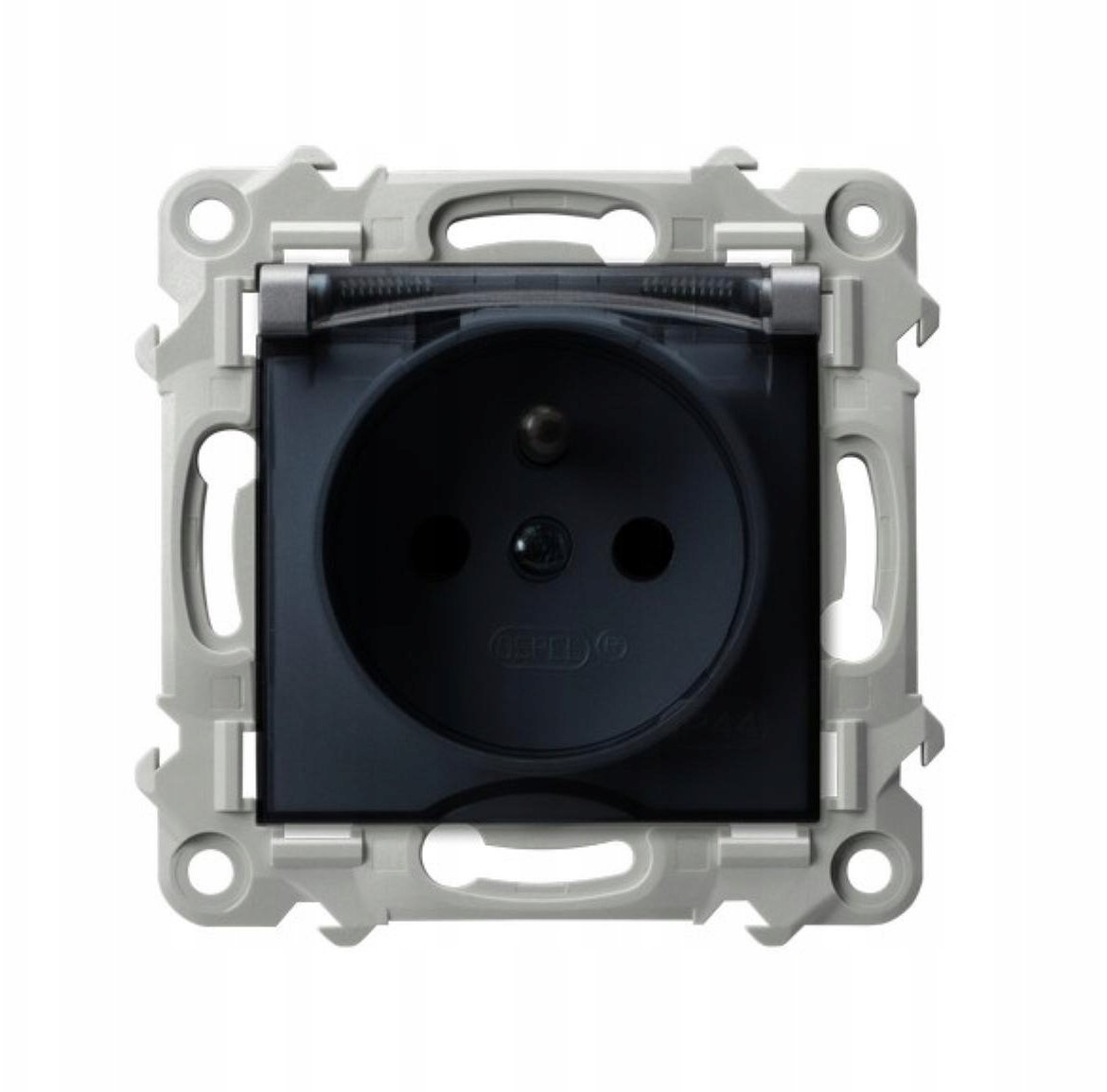 SZAFIR Gniazdo bryzgoszczelne z uziemieniem IP-44 wieczko przezroczyste szary mat GPH-1ZZ/m/70/d