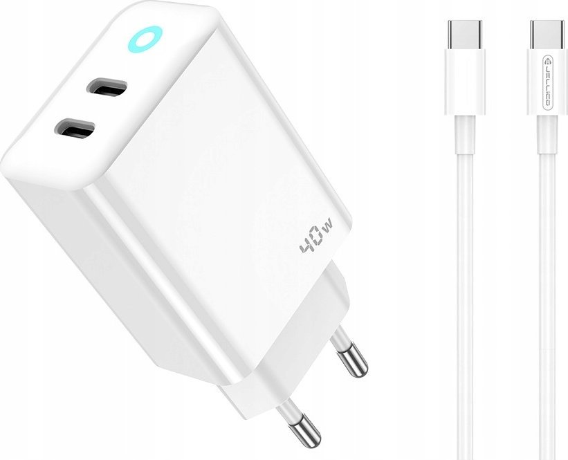 Ładowarka Jellico JELLICO ładowarka sieciowa EU19 GaN PD 40W 2xUSB-C Biały Kabel 2x USB - C
