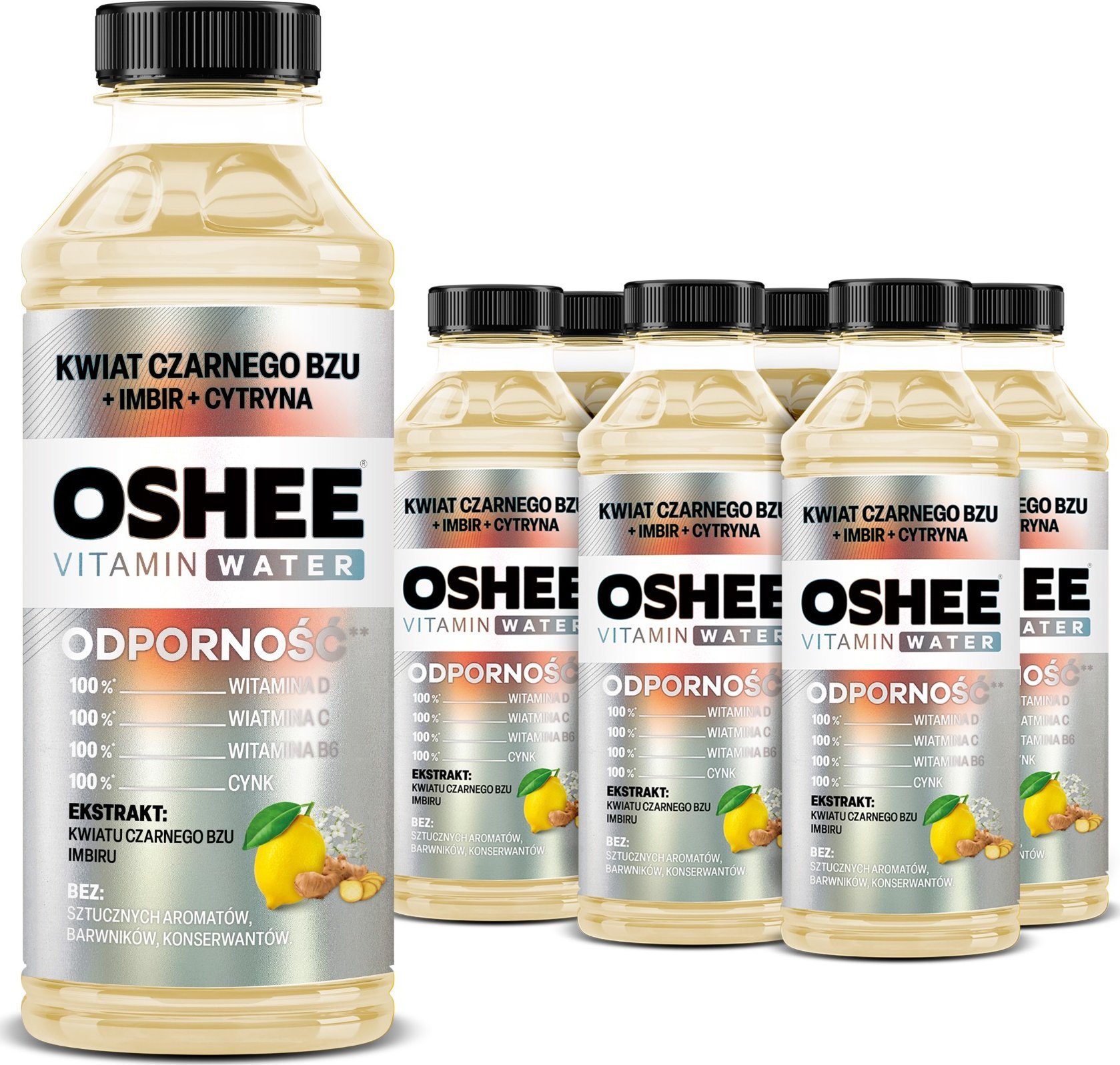 Oshee 6x OSHEE Vitamin Water Odporność kwiat czarnego bzu + imbir + cytryna 555 ml