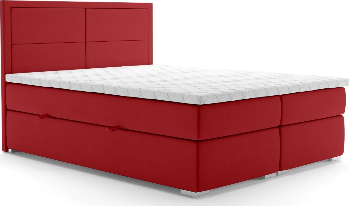 LAVERTO Łóżko kontynentalne DENNERY 160x200 bordowe velvet z pojemnikiem