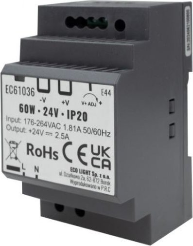 Zasilacz Led Na Szynę Din 60W 24V Ip20 Premium Eco Light Ec61036 Eco Light