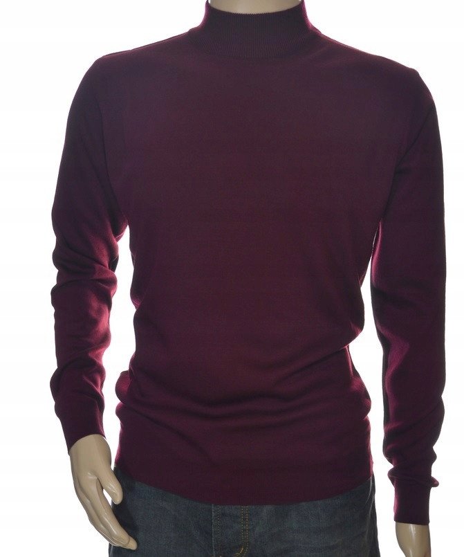 Sweter męski ze stójką z półgolfem półgolf z wełny wełniany L bordowy 1701