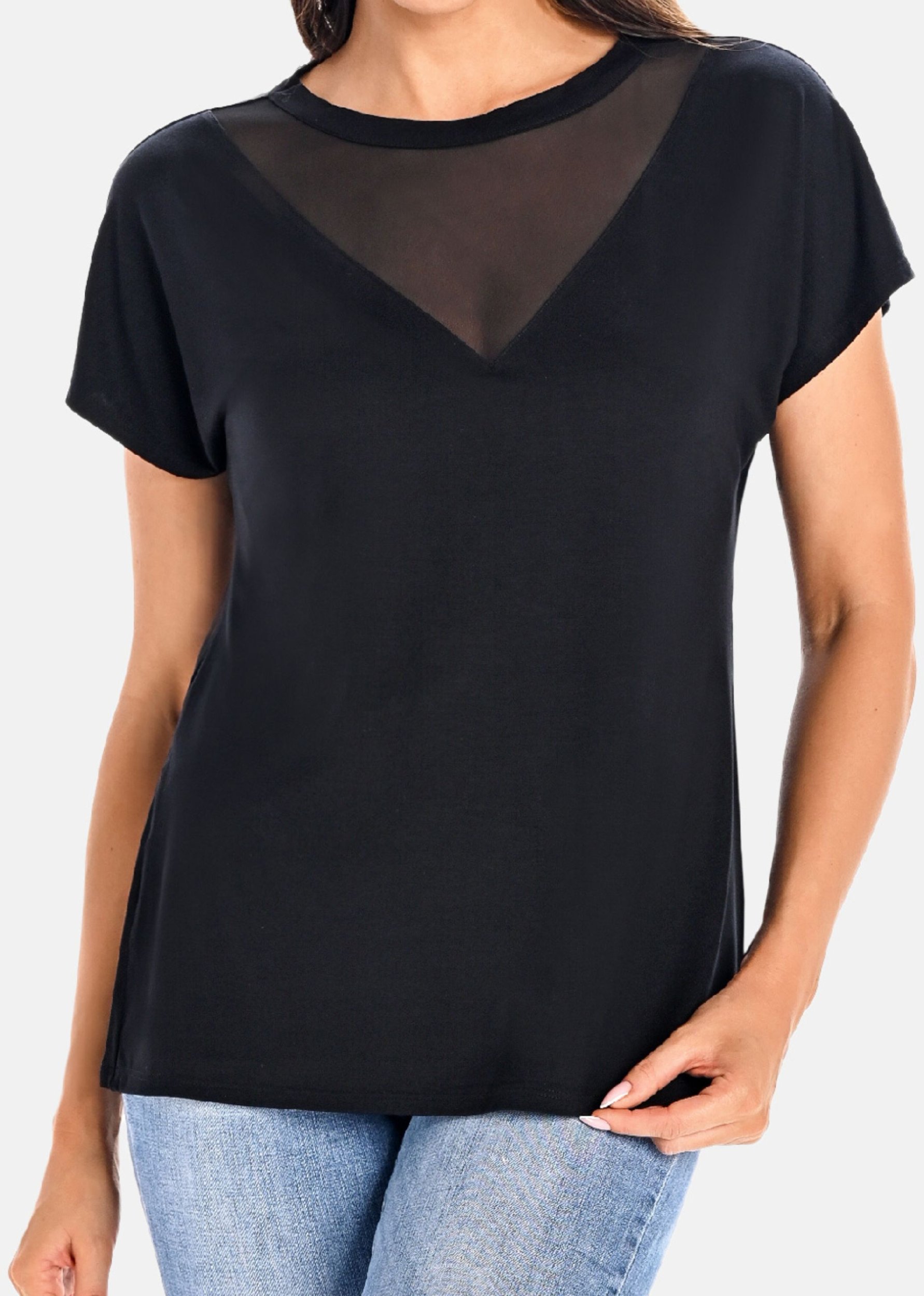 Koszulka damska bambusowa z siateczką Cora czarna Czarny 3XL