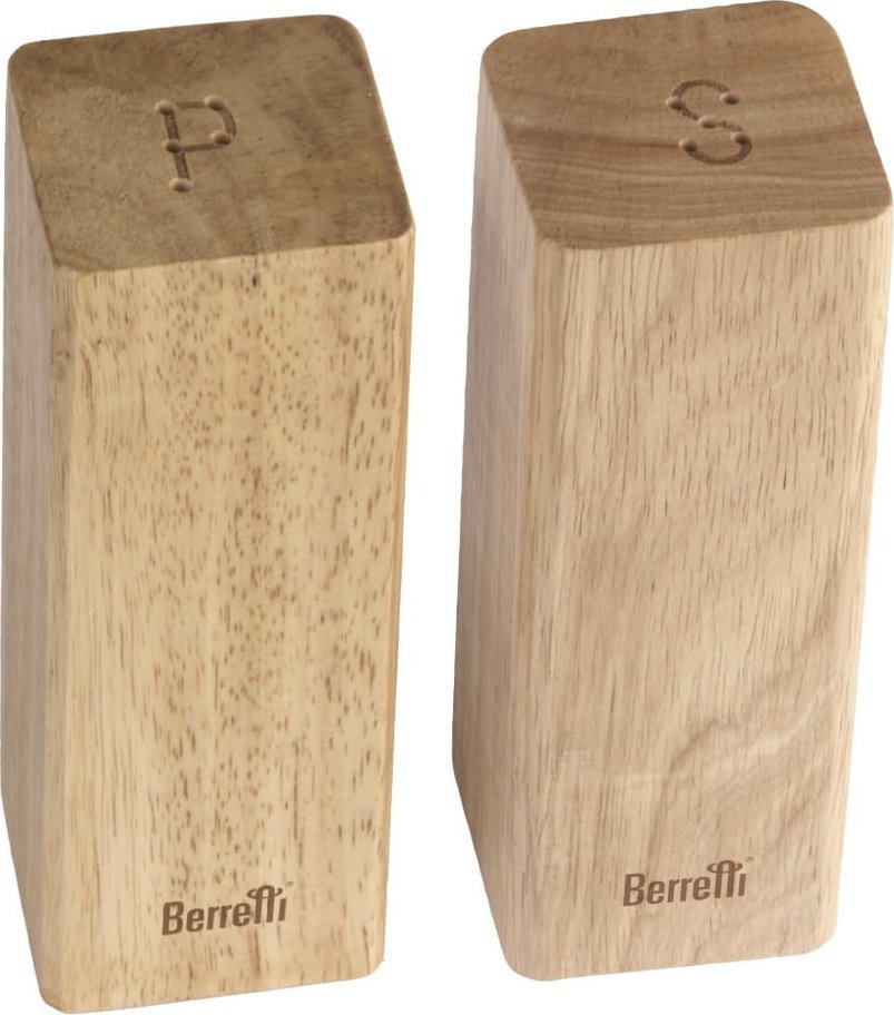 BERRETTI Zestaw do soli i pieprzu przyprawnik solniczka pieprzniczka 15 cm drewna kauczukowego