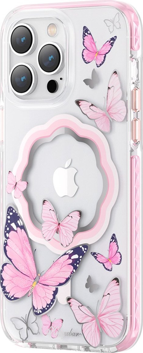 Kingxbar Butterfly Series magnetyczne etui iPhone 14 Plus MagSafe etui z motylami różowe