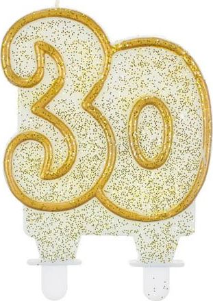 GoDan Świeczka na 30-tke z brokatem i złotą obwódką - 1 szt. uniwersalny