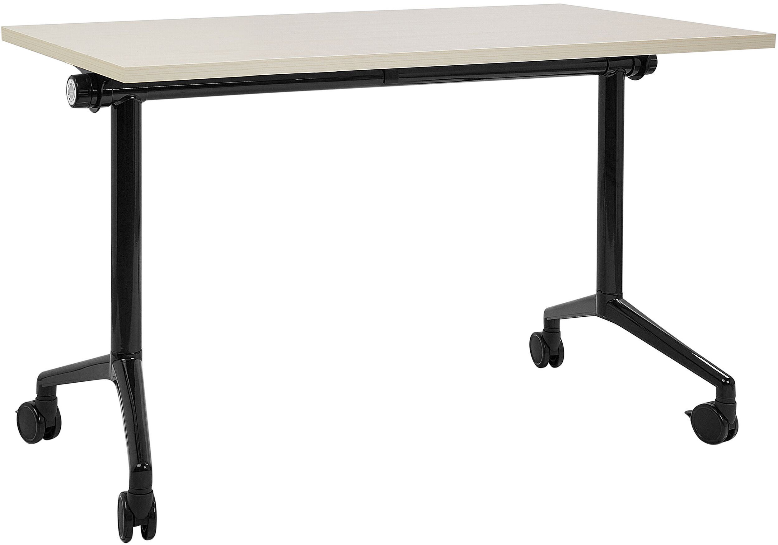 Biurko składane z kółkami 120 x 60 cm jasne drewno z czarnym CAVI