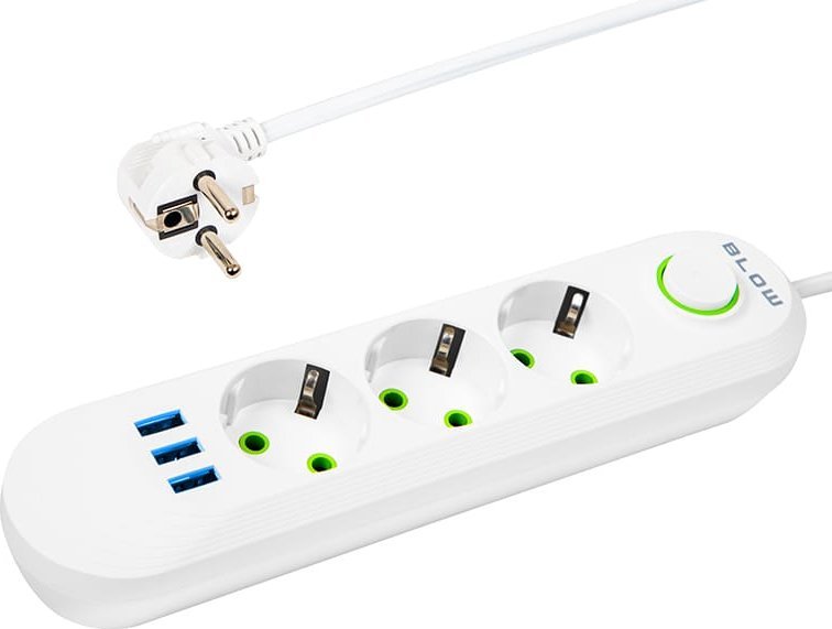 Blow 98-218# Przedłużacz sieciowy ps-350 3-gniazda 3xusb 5m biały 2x1mm