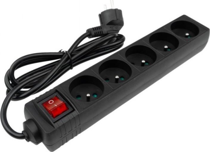 Ecolight Przedłużacz 5 gniazd 1.5m z/u z wyłącznikiem czarny