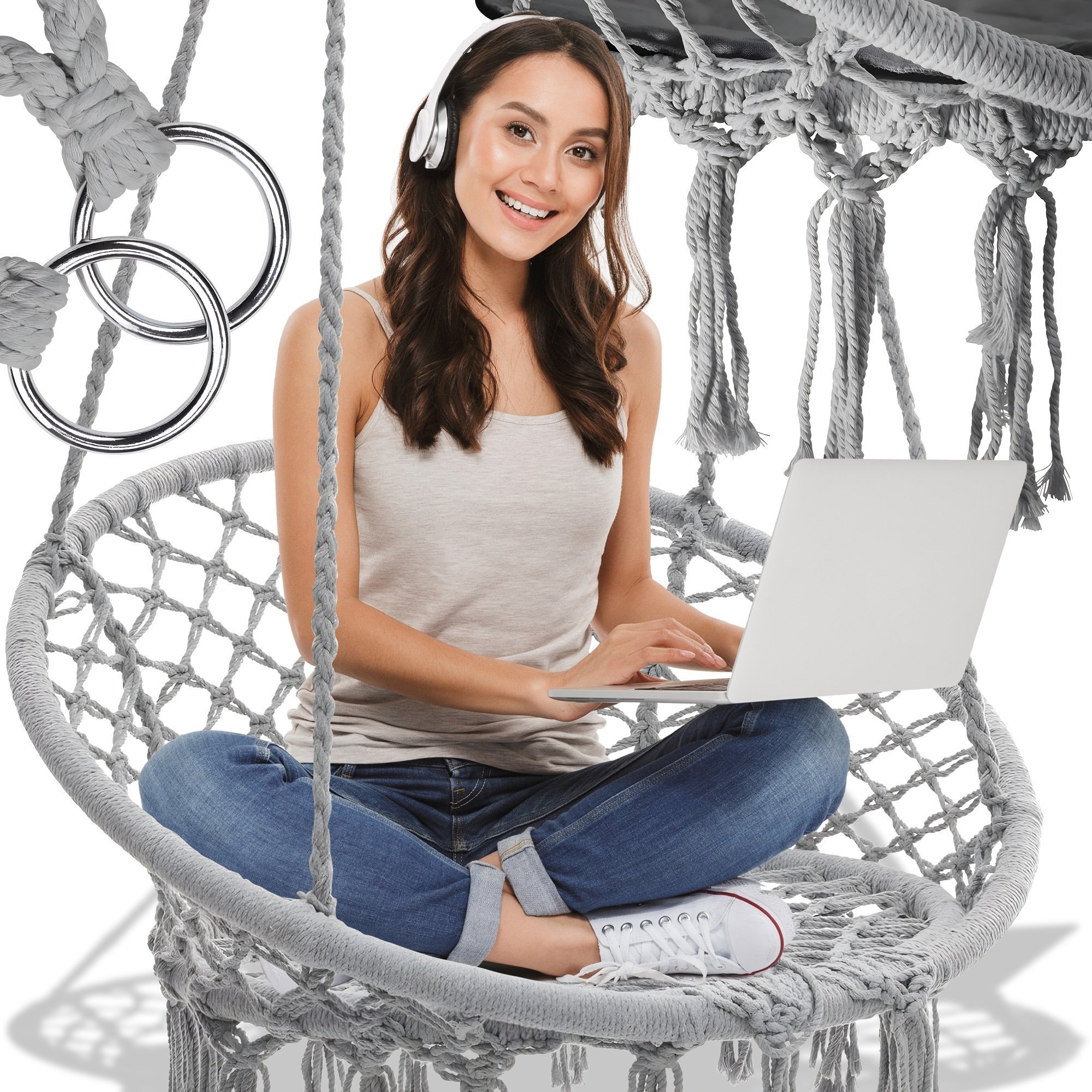 GALAXIA HUŚTAWKA BOCIANIE GNIAZDO Ogrodowa Fotel Wiszący Krzesło Bocian BOHO 80 cm