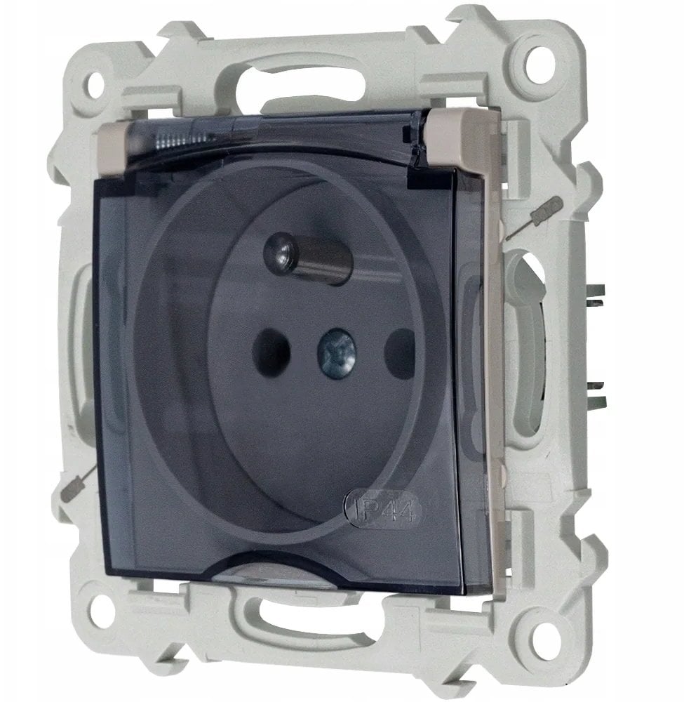 Ospel SZAFIR Gniazdo wodoodporne z uziemieniem przezroczysta pokrywa kaszmirowy beż IP-44 GPH-1ZZ/m/83/d