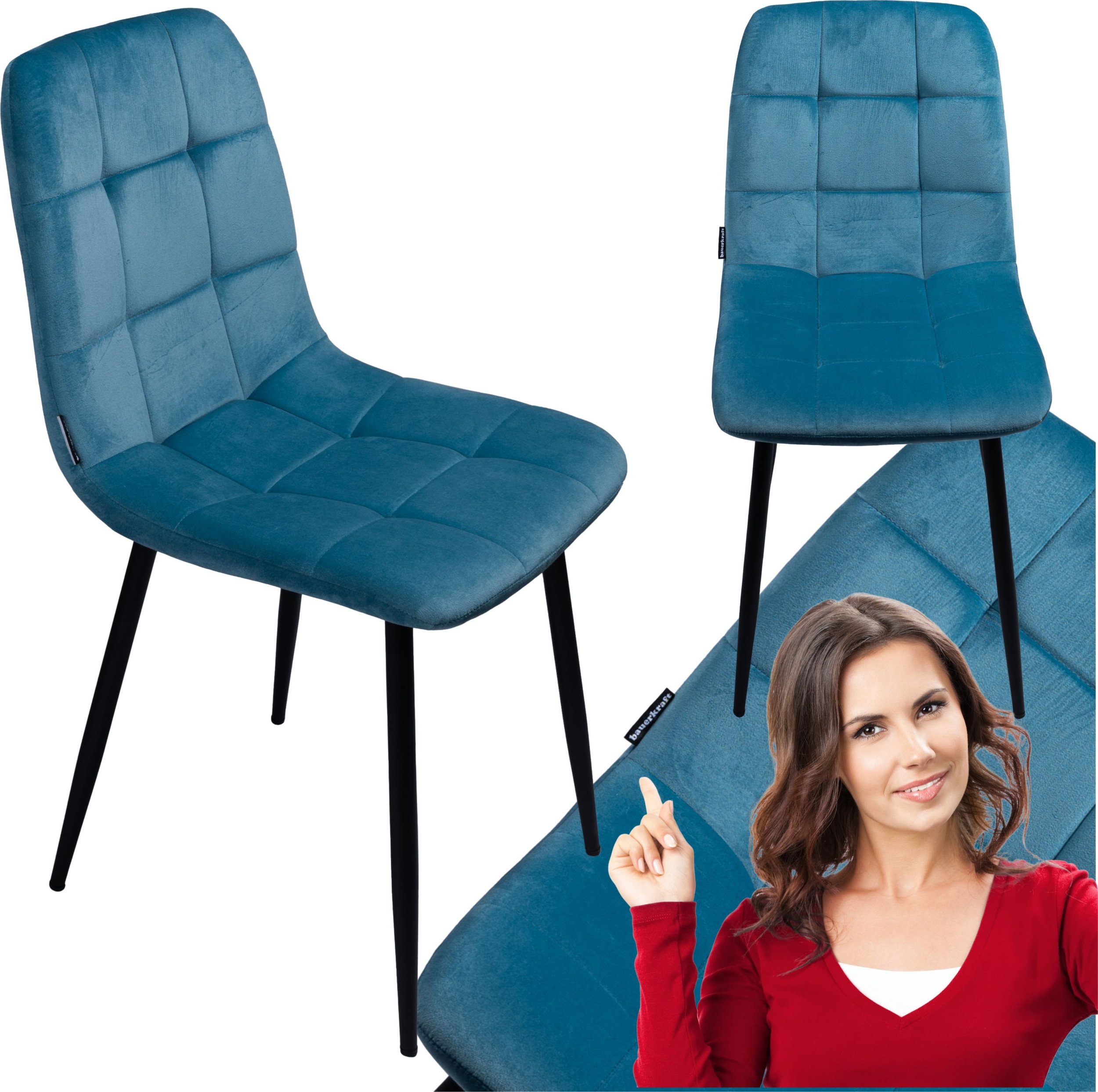 Krzesło tapicerowane welurowe do salonu jadalni velvet loft niebieski