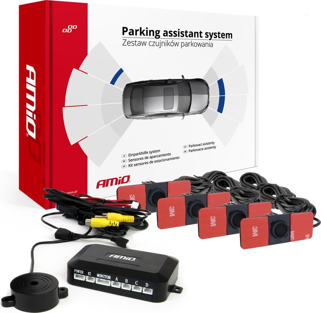 AMiO Zestaw czujników parkowania pod kamerę i wyświetlacz lcd wewnętrzne 16,5mm amio-02993