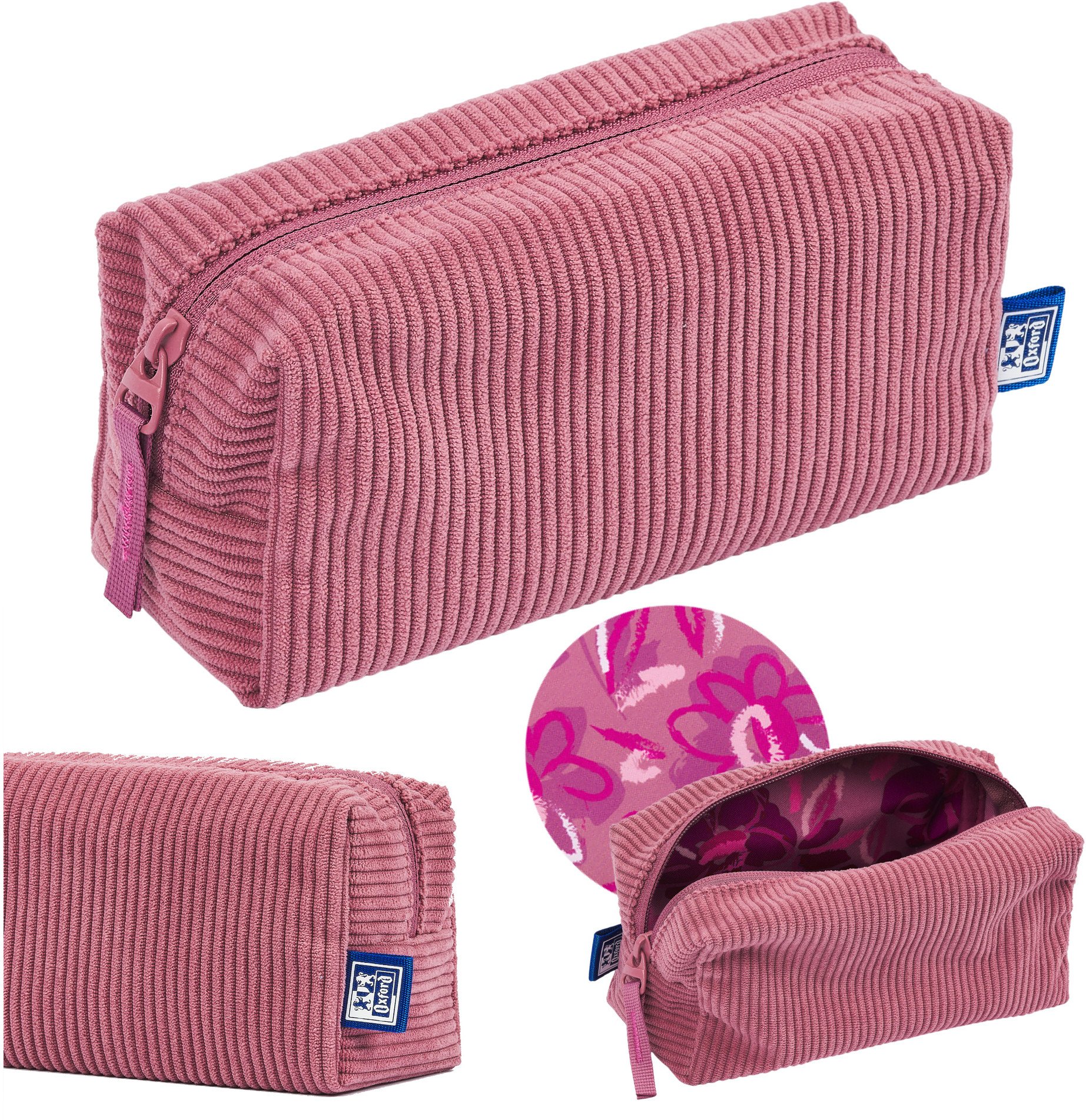 Piórnik kosmetyczka etui saszetka sztruksowy ciemnoróżowy bloom OXFORD