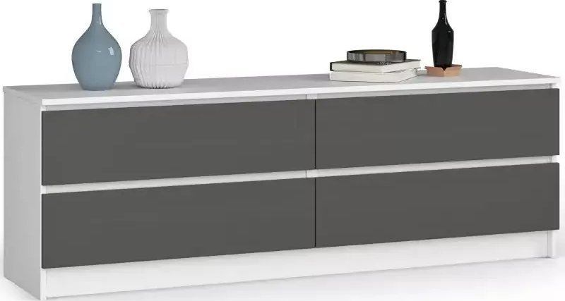 Elior Nowoczesna komoda z gładkim frontem biały + grafit - Zoki