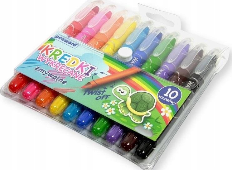 Kolorowe Baloniki Kredki PENWORD wykręcane zmywalne 10 kolorów