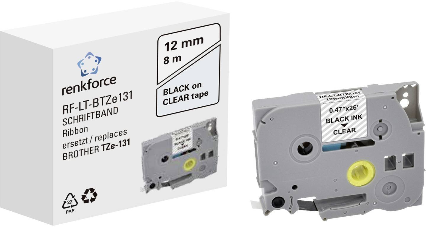 Renkforce Skriftbånd Båndfarve: Gennemsigtig Skriftfarve: Sort 12 mm 8 m