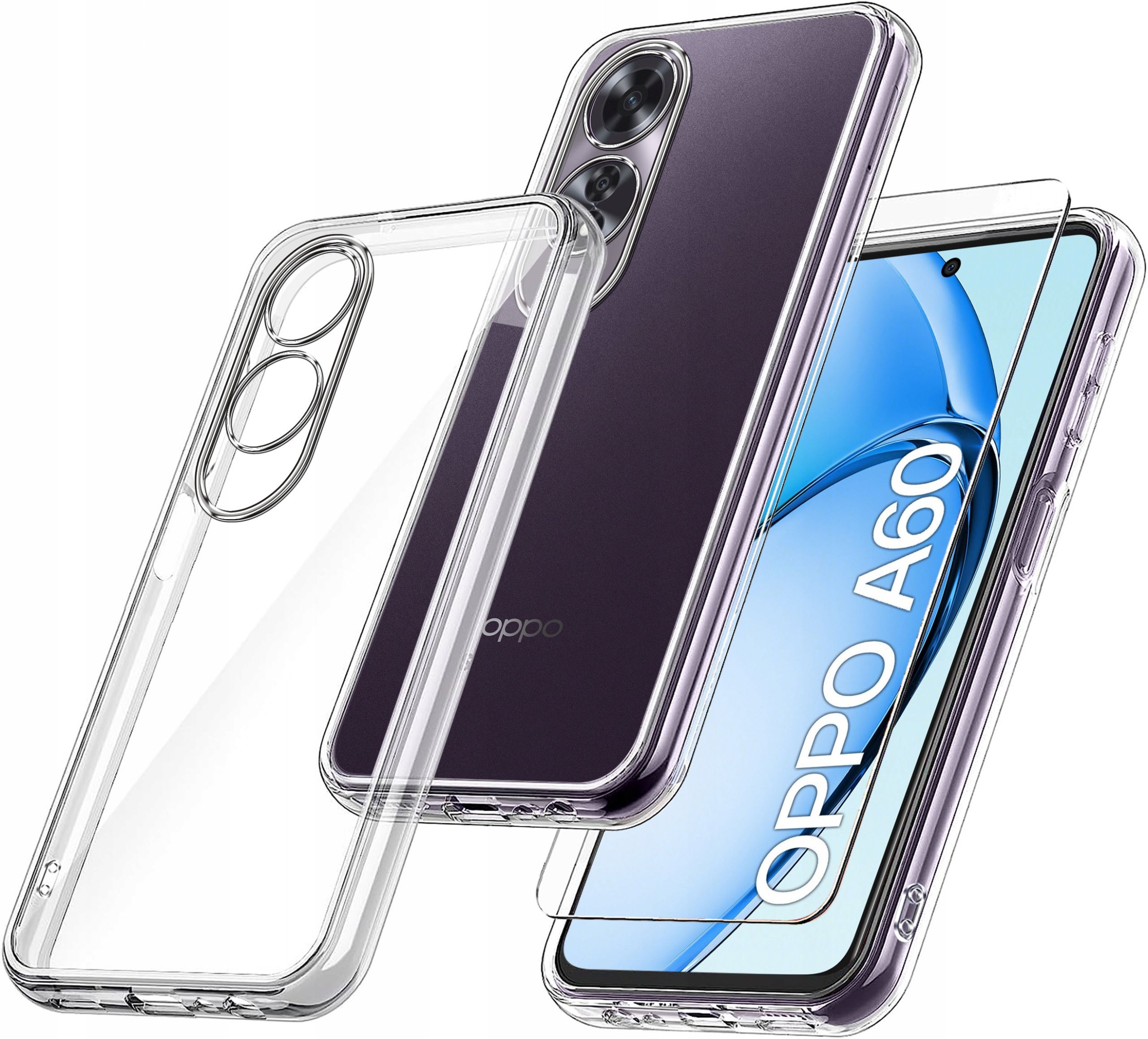 Etui do Oppo A60 4G WZMACNIANE 360 CLEAR + Szkło OCHRONNE 9H