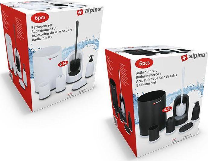 Alpina Alpina - zestaw łazienkowy 6 elementów (biało-czarny)