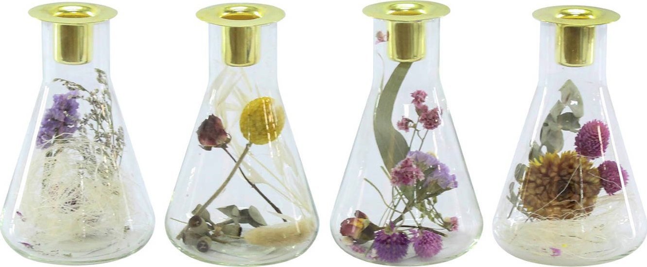 Świecznik szklany suszone kwiaty 14 cm