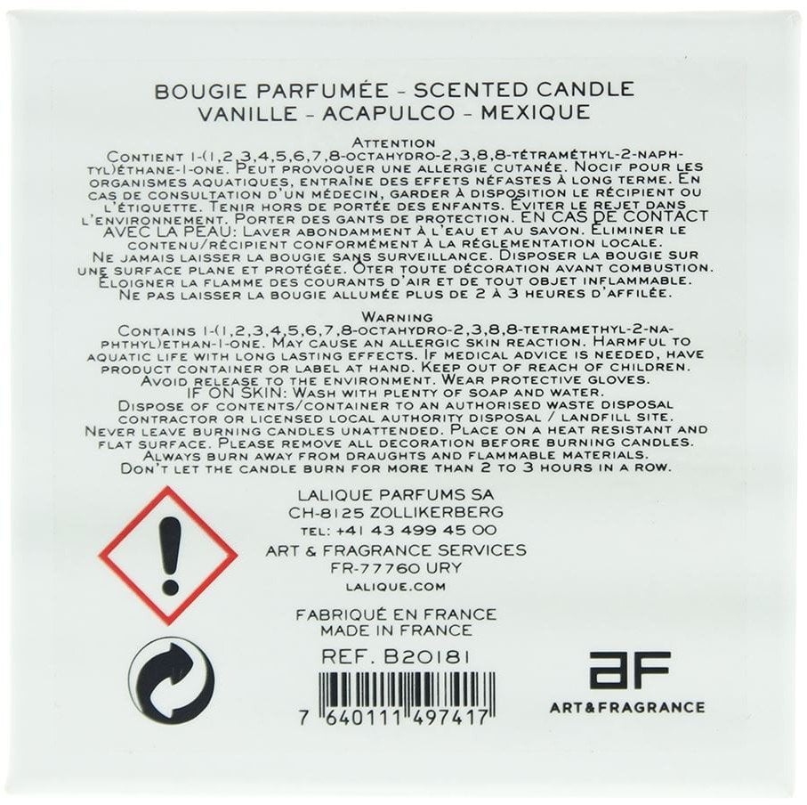 Lalique, Vanille Acapulco Mexique, Vanilla, Scented Candle, 190 g Unisex