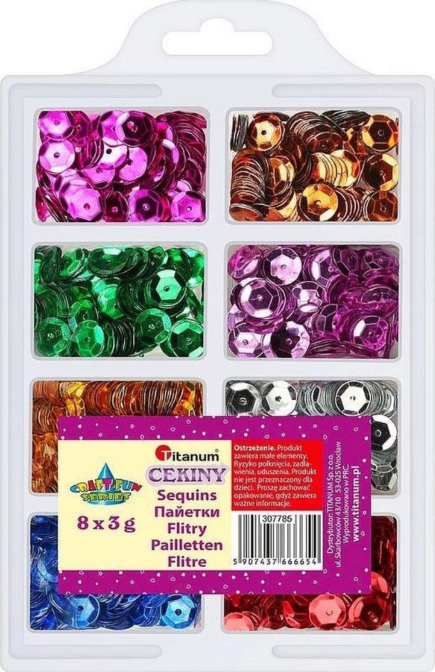 Titanum Cekiny 8mm zestaw metaliczny 8 kolorów