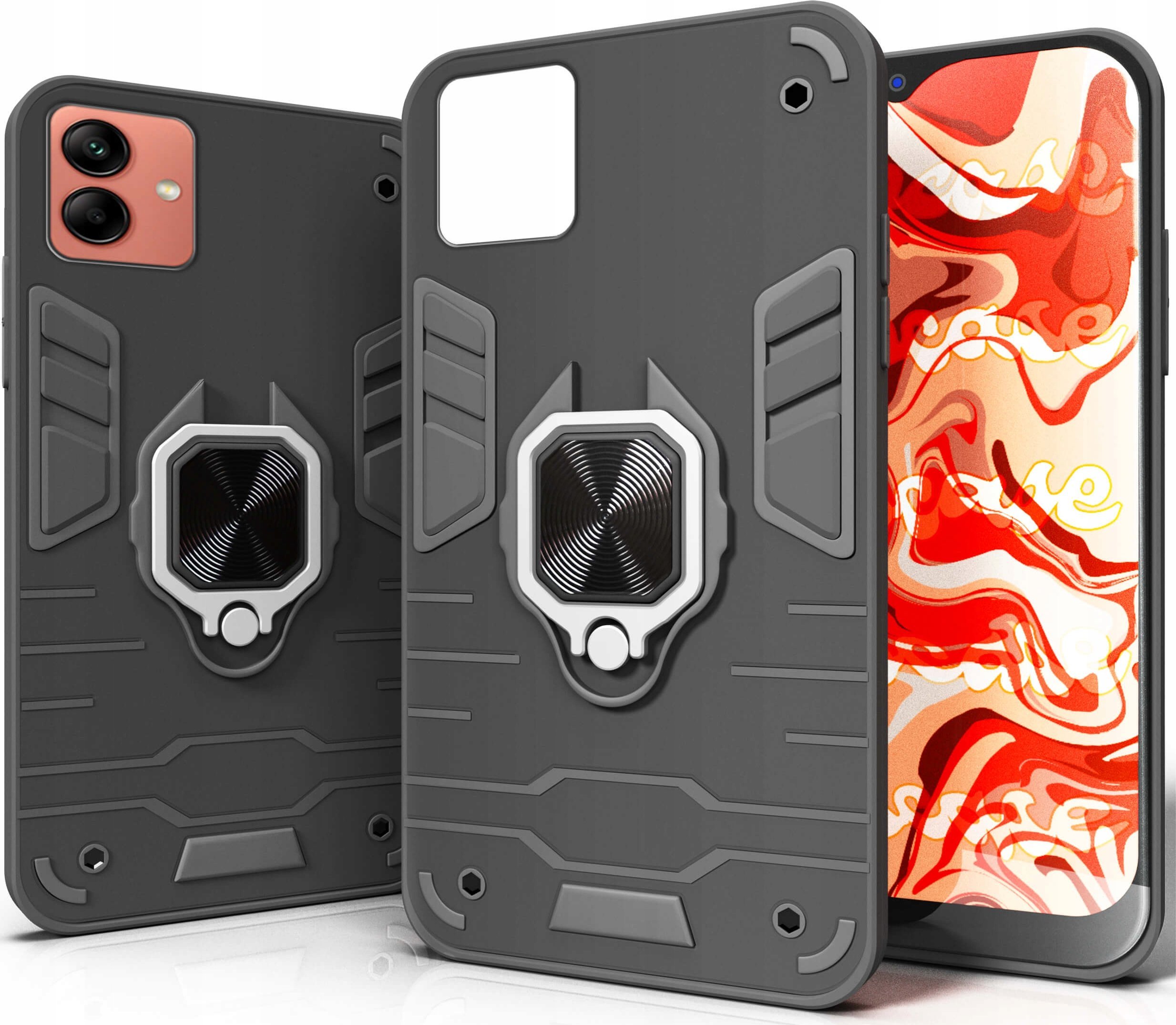 Hello Case ETUI PANCERNE DO SAMSUNG GALAXY A04 CZARNE OBUDOWA ARMOR HOLDER RING CASE