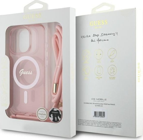 Guess Guess GUHMP16LHCTSGNSP iPhone 16 Pro 6.3" różowy/pink hardcase Crossbody Cord Script MagSafe