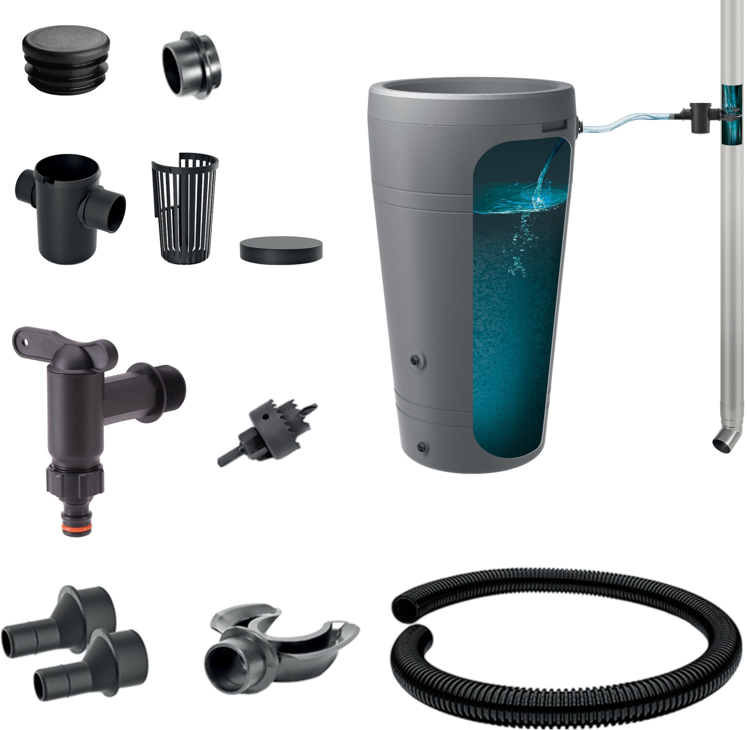 Zestaw przyłączeniowy do deszczownicy Łapacz wody, kranik, zaślepka, szybkozłączka