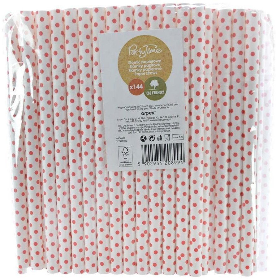 Słomki papierowe jumbo 10mm w kropki 144szt