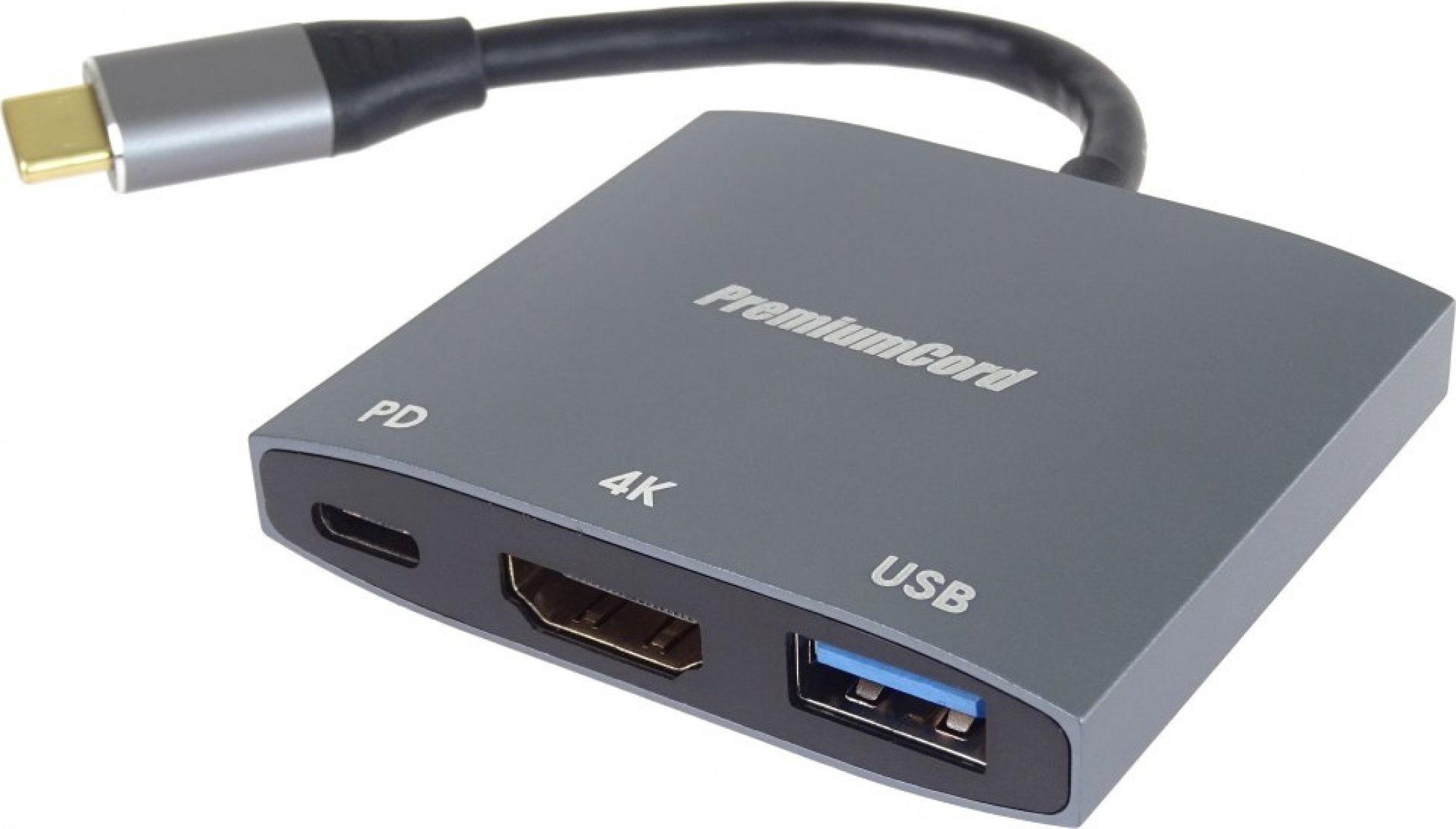 Kabel PremiumCord PremiumCord adaptér USB-C na HDMI, USB3.0, PD, rozlišení 4K a FULL HD 1080p