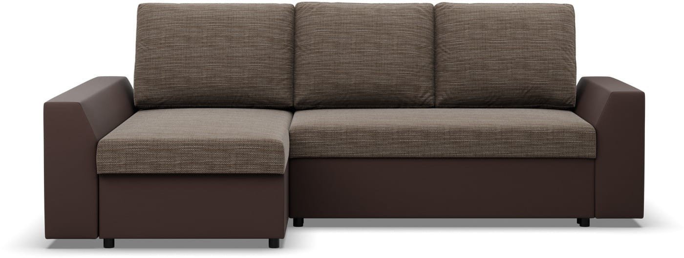 Narożnik z funkcją spania, Viktor, ekoskóra, 243x140x92 cm, brąz | TYLETEGOTU