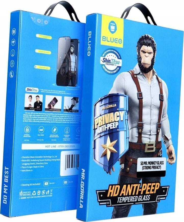 Blueo Szkło Hartowane 5D Mr. Monkey Glass - Apple iPhone 16 Pro czarny (Strong Privacy)