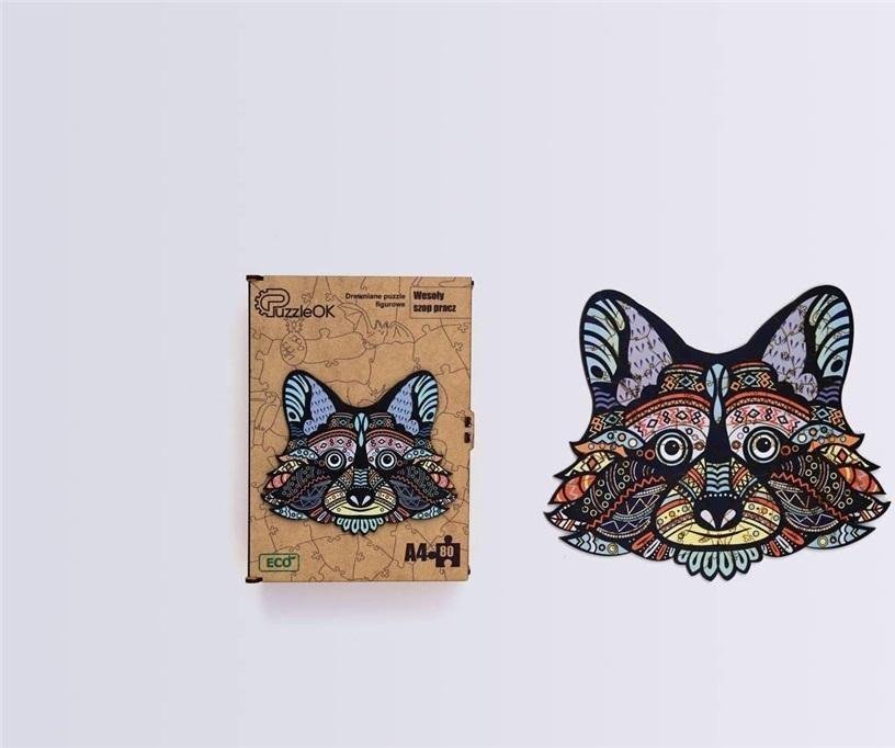 PuzzleOK Puzzle drewniane eko 80 Wesoły szop pracz A4