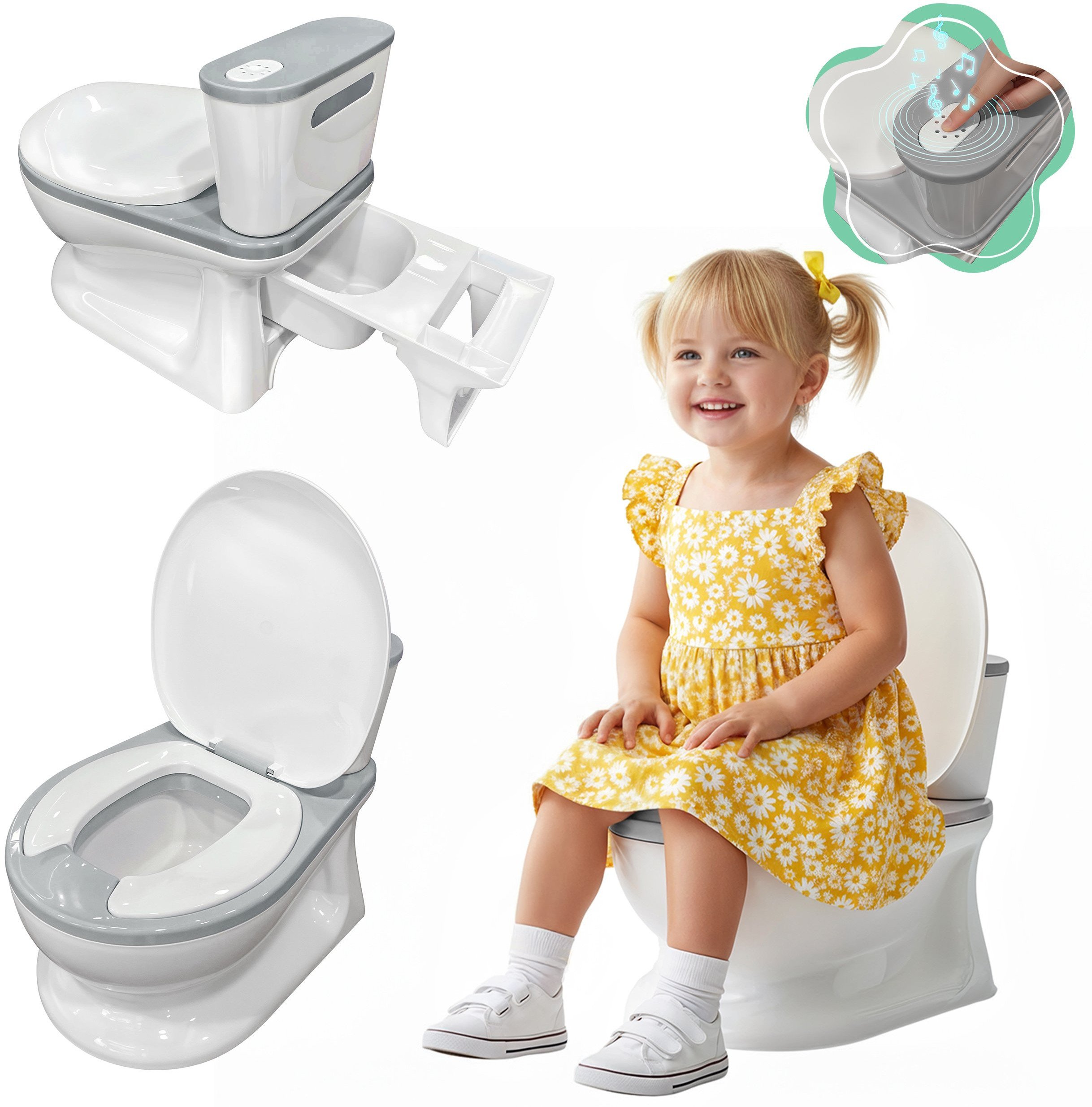 INTERAKTYWNY NOCNIK TOALETA ANTYPOŚLIZGOWA DLA DZIECI Z DŹWIĘKIEM ORSETTO SZARY