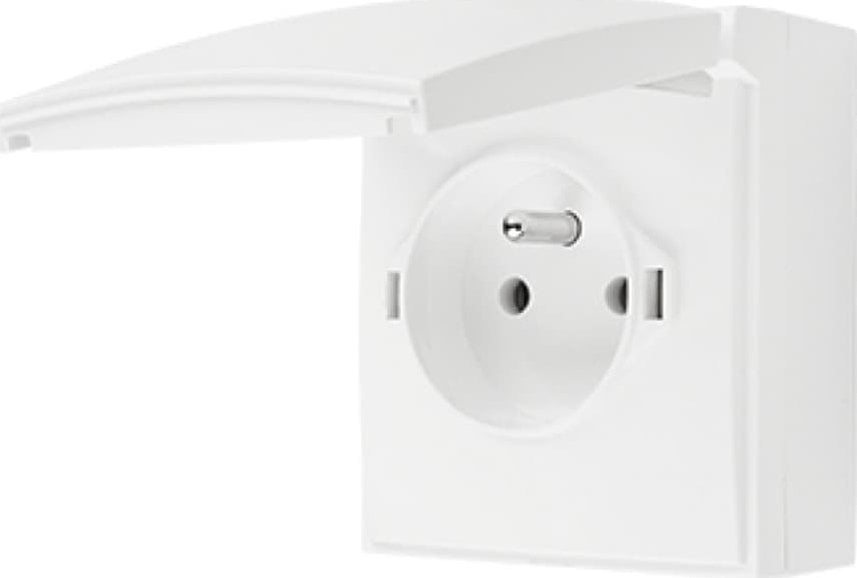 Kontakt-Simon Simon Aquaclick Gniazdo IP44, pojedyncze z uziem., szybkozłącza, klapka w kolorze, z przesł. torów prąd. biały ACGZ1CZ/11