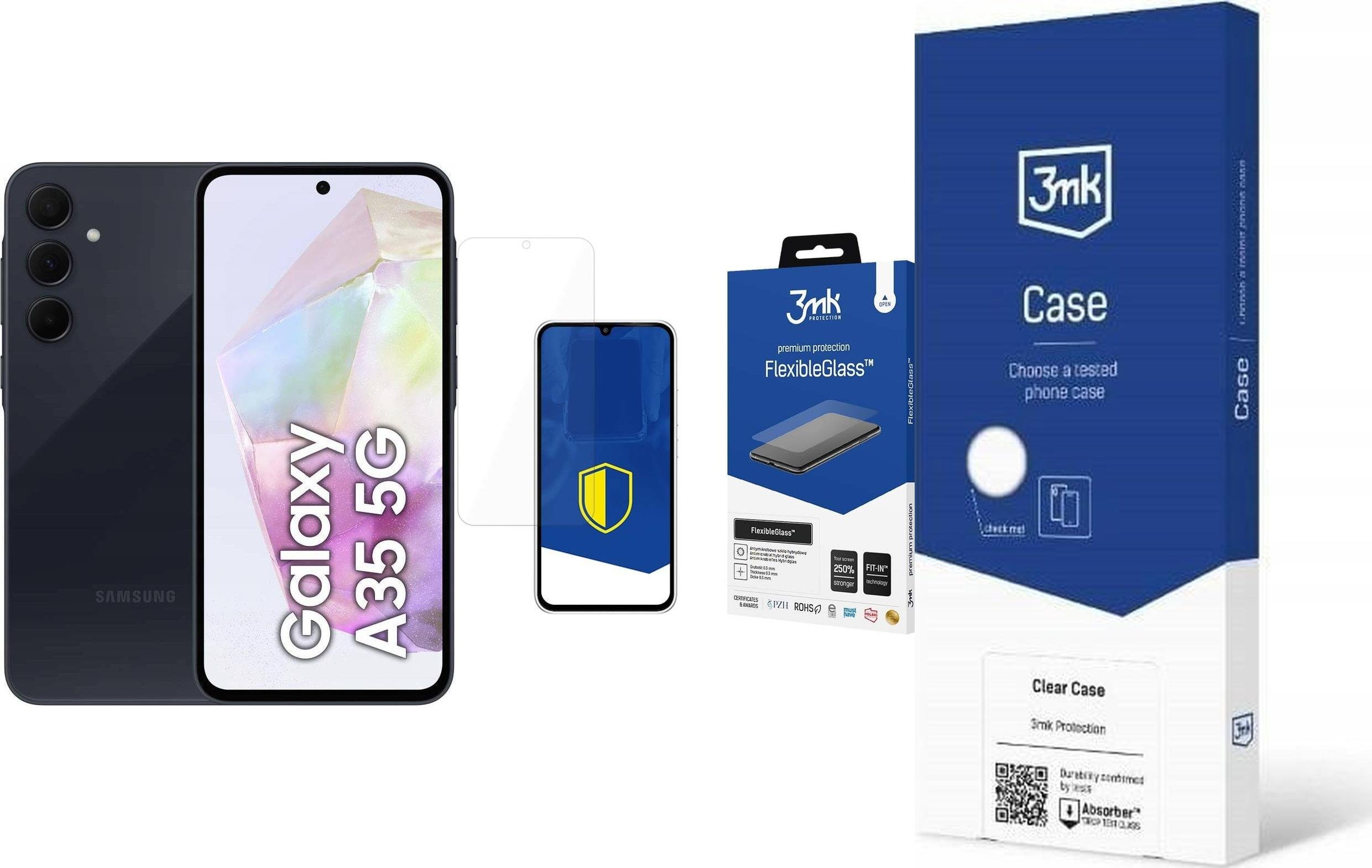 Smartfon Samsung Galaxy A35 5G 8/256GB Czarny (8806095457840) + FlexibleGlass + Etui Clear Case